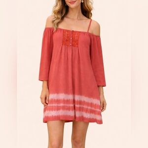 POEMA Salmon Pink Spaghetti Strap Cold Shoulder Bardot Mini Dress Small